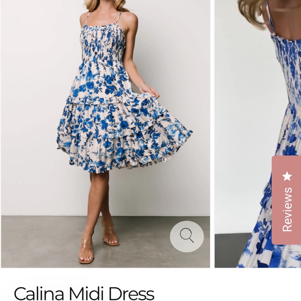 Baltic Born Blue and White Spaghetti Strap A-Line Midi Dress